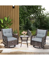 Sugift 3 Pieces Outdoor Swivel Rocker Set with Small Side Table