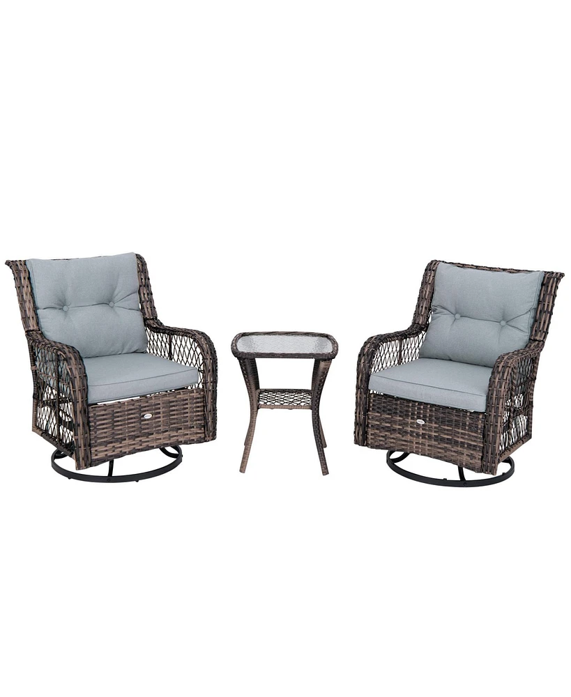 Sugift 3 Pieces Outdoor Swivel Rocker Set with Small Side Table