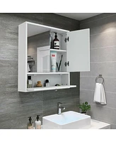Sugift Double Door Wall-Mounted Bathroom Mirrored Medicine Cabinet-White