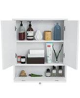 Sugift Double Door Wall-Mounted Bathroom Mirrored Medicine Cabinet-White