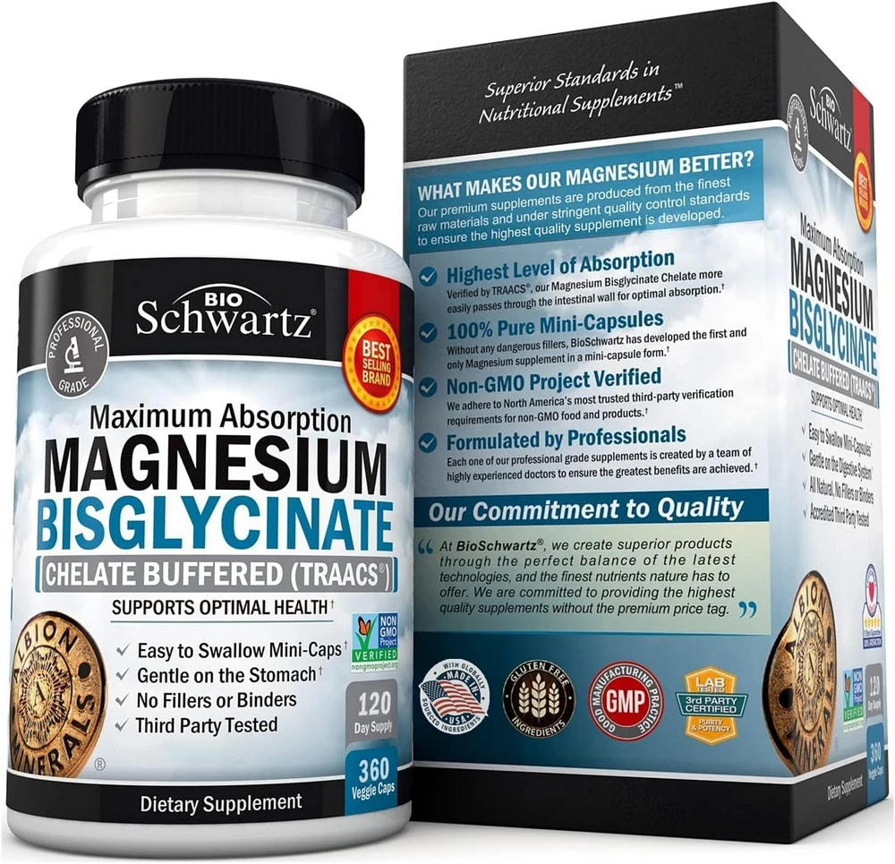 Magnesium Bisglycinate | Healthy Energy Muscle Bone & Joint Support | Non-gmo Project Verified|360ct