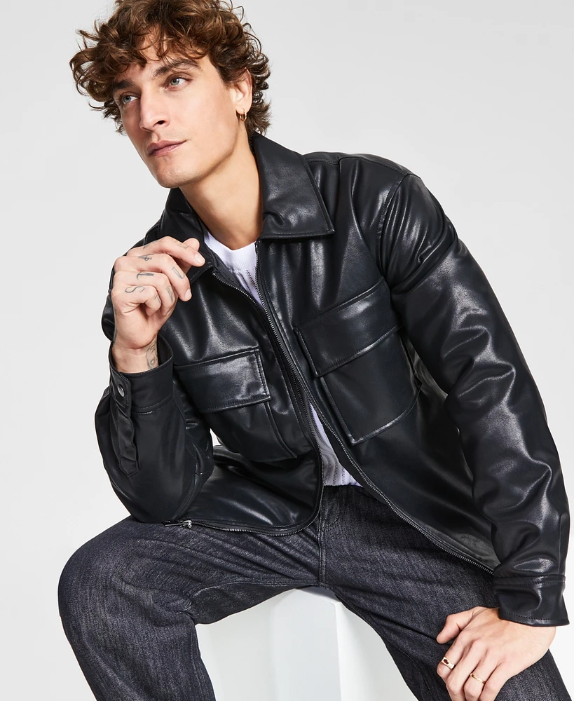 Tinsel Men's Zip Front Faux-Leather Shirt Jacket