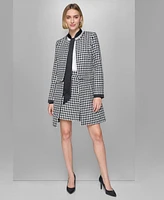 Karl Lagerfeld Paris Women's Convertible Rhinestone-Collar Houndstooth Jacket