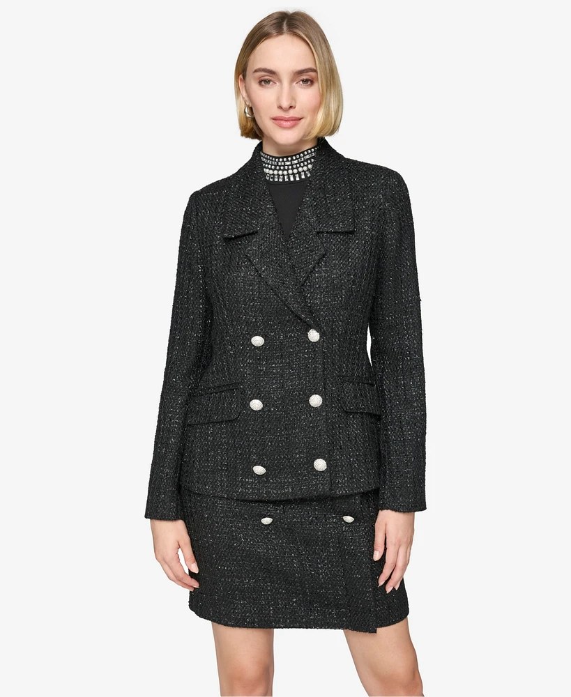 Karl Lagerfeld Paris Women's Double-Breasted Tweed Blazer