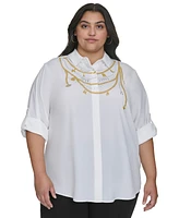 Karl Lagerfeld Paris Plus Necklace-Effect Blouse, Created for Macy's