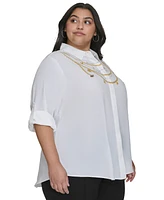 Karl Lagerfeld Paris Plus Necklace-Effect Blouse, Created for Macy's