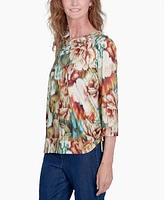 Alfred Dunner Petite Classics Earth Floral Crew Neck Top