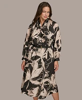 Donna Karan New York Plus Belted Long-Sleeve Dress