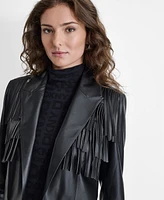 Dkny Women's Faux-Leather Fringe-Trim Open-Front Jacket