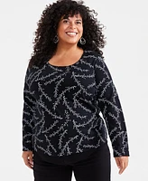 Style & Co Plus Printed Long-Sleeve Top, Created for Macy's