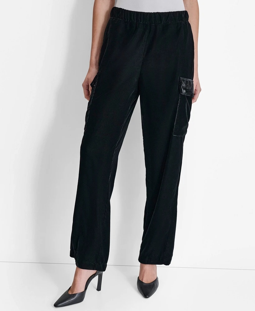 Dkny Women's High-Rise Wide-Leg Velvet Cargo Pants