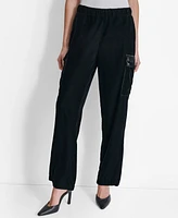 Dkny Women's High-Rise Wide-Leg Velvet Cargo Pants