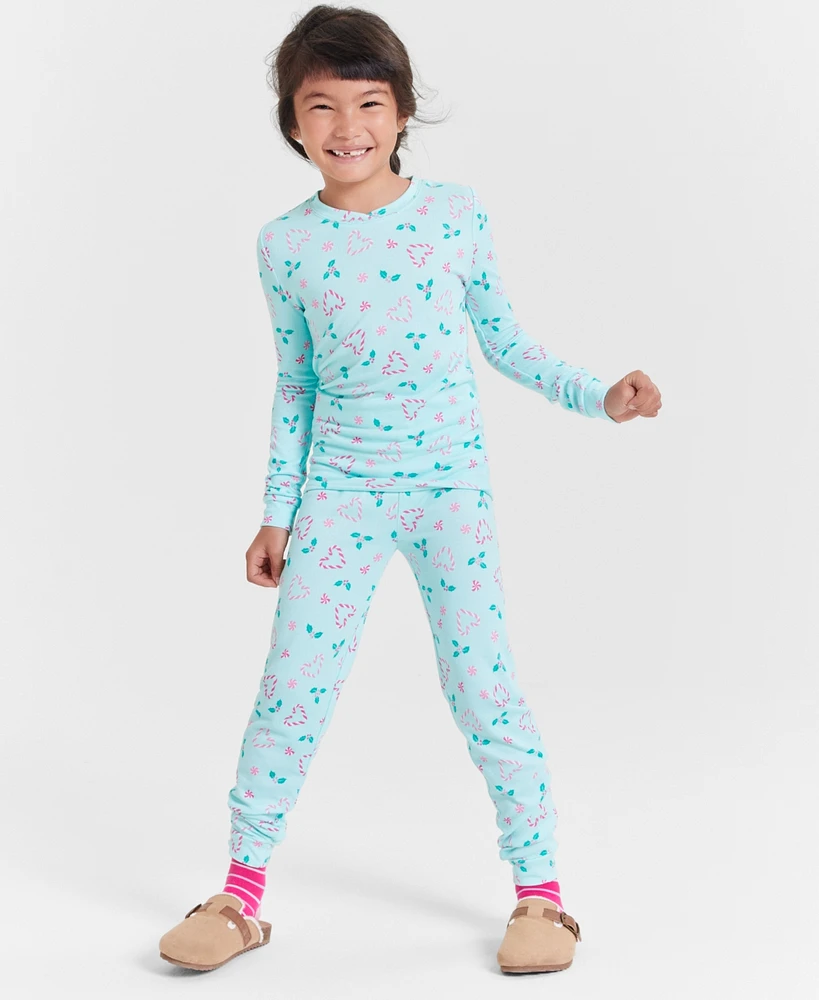 Cuddl Duds Girls Candy Cane Brushed Knit Pajama Set