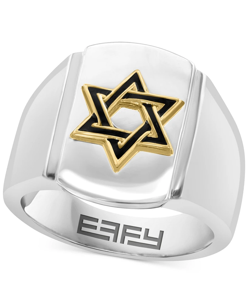 Effy Men's Black Enamel Star of David Ring in Sterling Silver & 14k Gold-Plate