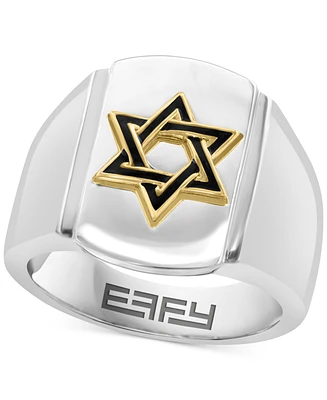 Effy Men's Black Enamel Star of David Ring in Sterling Silver & 14k Gold-Plate