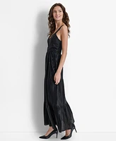 Dkny Women's Foil Plisse V-Neck Sleeveless Maxi Dress