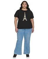 Karl Lagerfeld Paris Plus Size Eiffel Tower Embellished Top, Created for Macy's