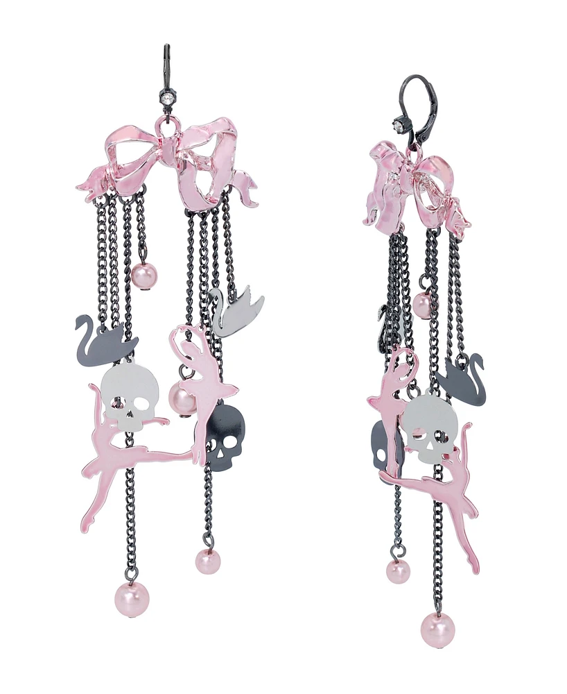 Betsey Johnson Faux Stone Bow Ballerina Chandelier Earrings