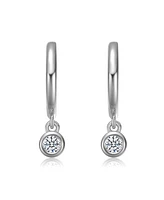 Genevive Sterling Silver White Gold Plated with Lab Created Moissanite Drop Solitaire Hoop Earrings