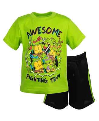 Teenage Mutant Ninja Turtles Toddler Boys Leonardo Michelangelo Raphael T-Shirt and Mesh Shorts Outfit Set to