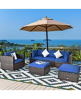 Costway 6PCS Patio Rattan Furniture Set Sectional Cushion Sofa Coffee Table Ottoman