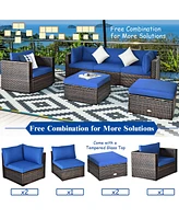 Costway 6PCS Patio Rattan Furniture Set Sectional Cushion Sofa Coffee Table Ottoman