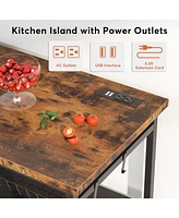 Tribesigns Kitchen Island with Storage, Industrial Island Table with Power Outlets and Wire Baskets, 3 Tier Microwave Oven Stand Butcher Block Island