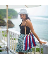 St. Tropez Colette Macrame Beach Bag In Red, White & Blue