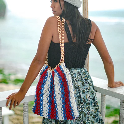 Brunna.co St. Tropez Colette Macrame Beach Bag In Red, White & Blue