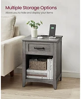 Slickblue Farmhouse Nightstands with Charging Station, Drawer, Open Compartment, Side Tables with Storage