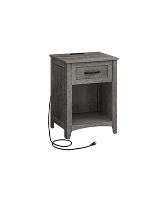 Slickblue Farmhouse Nightstands with Charging Station, Drawer, Open Compartment, Side Tables with Storage