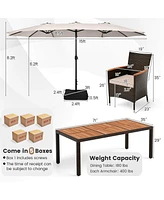 Costway 11 Pcs Patio Dining Set with 15ft Double-Sided Umbrella (Base Included)