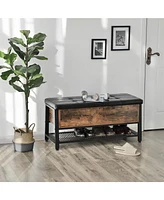 Slickblue Padded Seat Storage Bench Rustic Brown & Black
