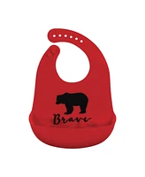 Little Treasure Infant Boys Silicone Bibs, Red Baby Bear, One Size