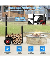 Sugift Firewood Log Cart Carrier with Wear-Resistant and Shockproof Rubber Wheels