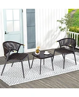 Vebreda 3 Pieces Patio Rattan Furniture Set for Backyard Poolside-Brown and Black