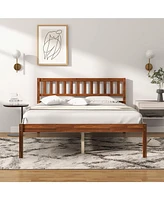 Sugift Queen Wood Bed Frame with Headboard and Slat Support-Queen