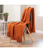 Chanasya Premium Textured Knit Throw Blanket with Tassels - Soft, Cozy for Couch, Bed