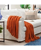 Chanasya Premium Textured Knit Throw Blanket with Tassels - Soft, Cozy for Couch, Bed