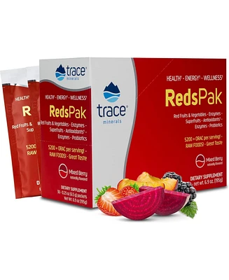 Trace Minerals Reds Pak | Super Foods Powder Drink Mix Dietary Supplement | Polyphenols, Antioxidants, Fruits, Vegetables, Probiotics | Gut and Energy