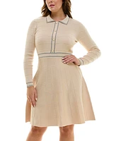 Taylor Plus Border-Trim Collared Sweater Dress