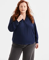 Style & Co Plus Johnny-Collar Long-Sleeve Top, Exclusively at Macy's