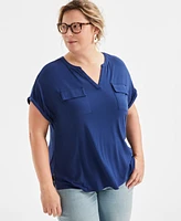 Style & Co Plus Y-Neck Dolman-Sleeve Top, Exclusively at Macy's