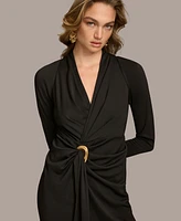 Donna Karan Women's Hardware Long-Sleeve Draped Gown