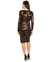 London Times Petite Foil-Floral Cascade Sheath Dress