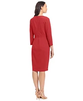 London Times Petite 3/4-Sleeve Tab-Waist Sheath Dress