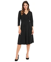 London Times Petite Topstitched 3/4-Sleeve Dress