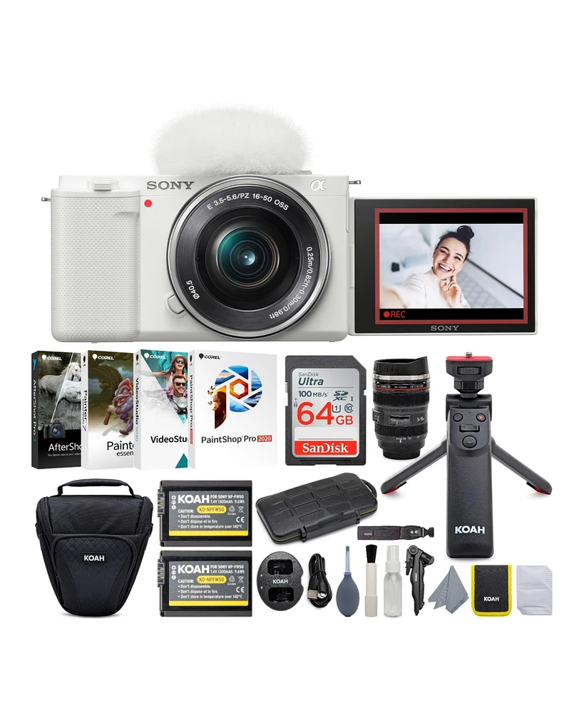 Sony Alpha Zv-E10 Aps-c Vlog Camera with Lens (White) Content Creator's Bundle