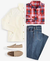 Style Co Plaid Shirt Sherpa Jacket Straight Leg Jeans Drop Earrings Two Tone Necklace Zip Sneakers Created For Macys