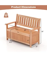 Sugift 48 Inch Patio Wood Storage Bench with Slatted Backrest